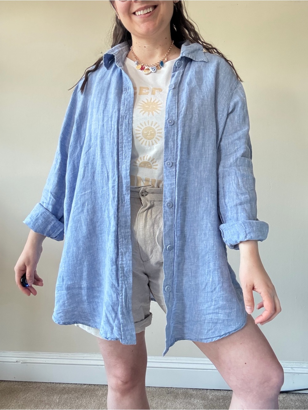 Coldwater Creek Light Blue Linen Button-Up Shirt